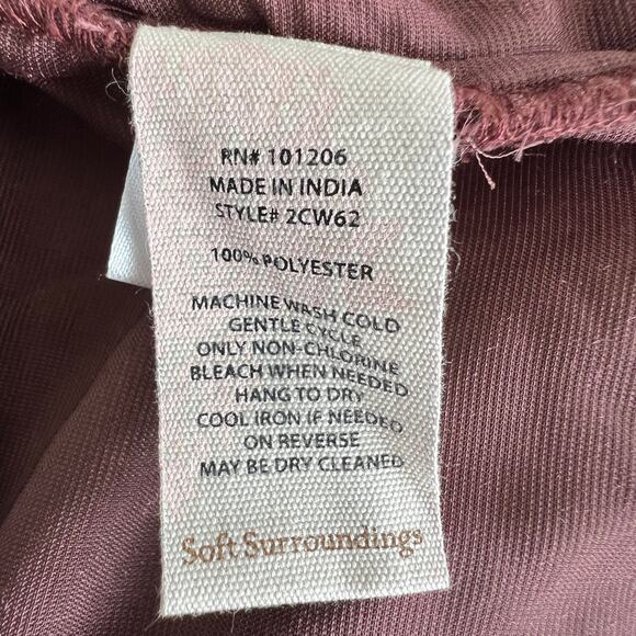 Soft Surroundings Crush Velvet Tunic Top Women's XS Burgundy Embroidered Floral - Picture 5 of 6